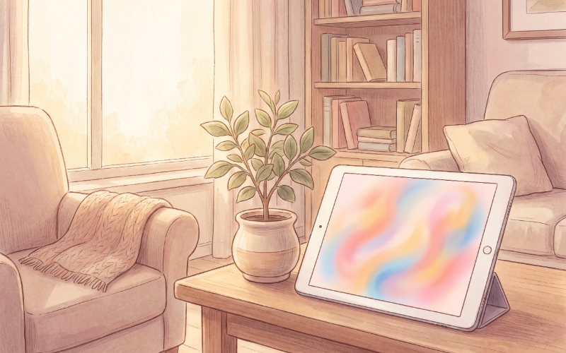 タブレットにAIが作った絵が表示されているイメージ