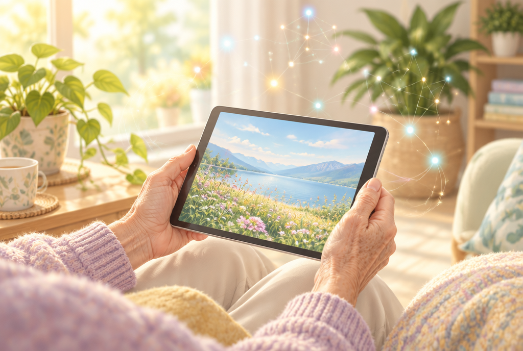 タブレットで趣味について調べる様子のイメージ