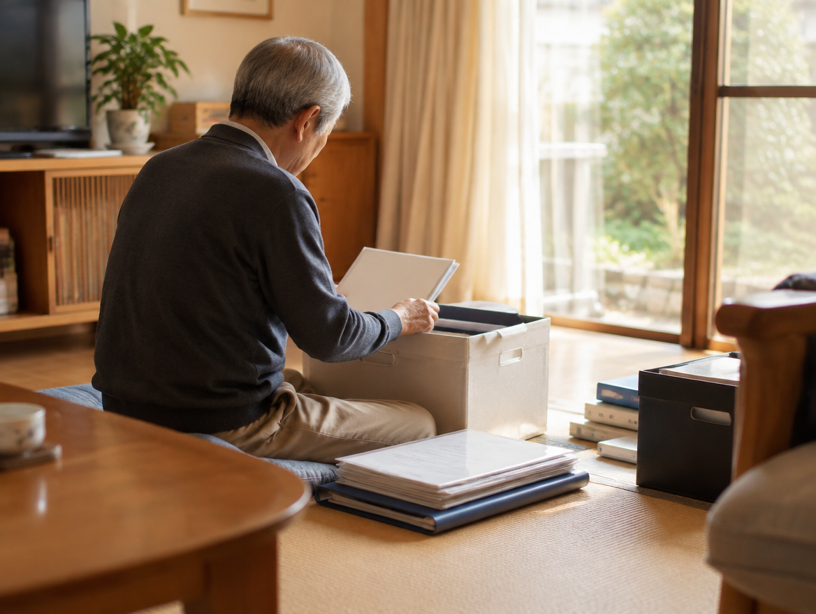 書類を整理するシニア世代の男性のイメージ