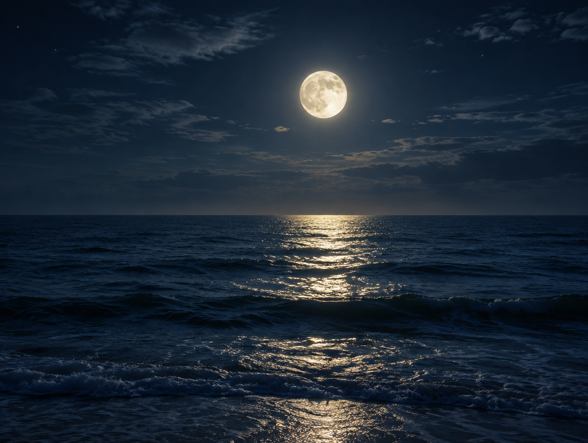 静かな夜の海と月明かりのイメージ